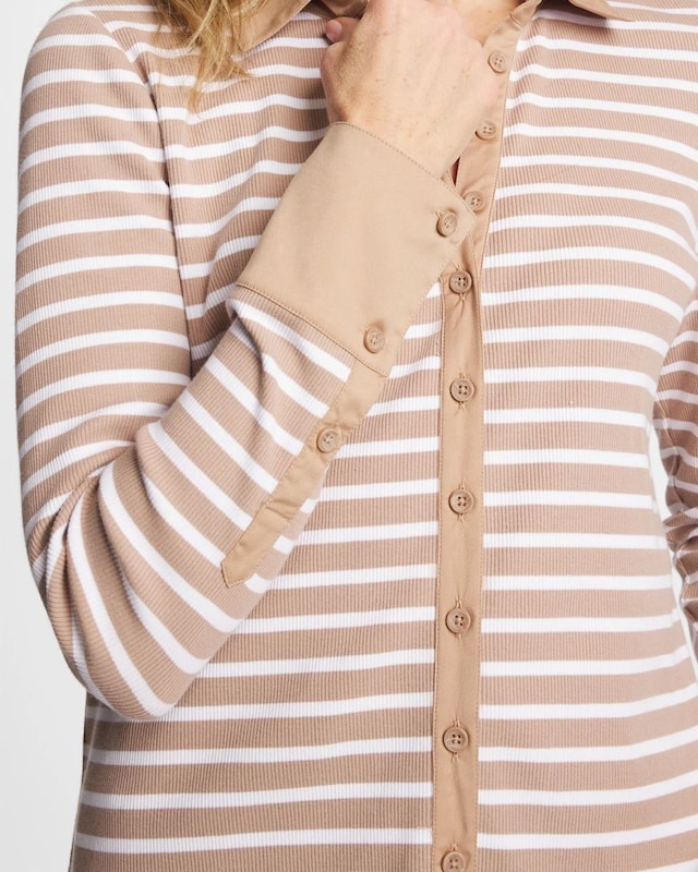 Striped Collared Rib Mix Henley - image 4